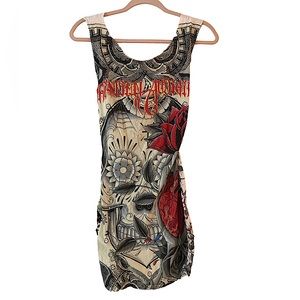 Unique Christian Audigier Ed Hardy Hand Braided Weaved Tee Mini Dress Long Shirt